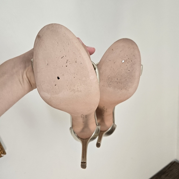 HALSTON HERITAGE Isla Gold Metallic Leather Strappy Sandal Heels Womens Size 9 - Picture 8 of 11